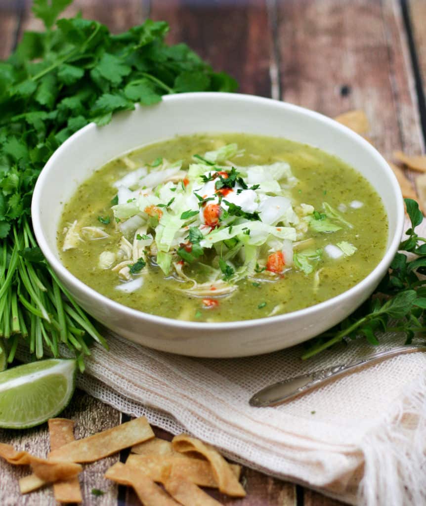 Green Posole with Shredded Chicken