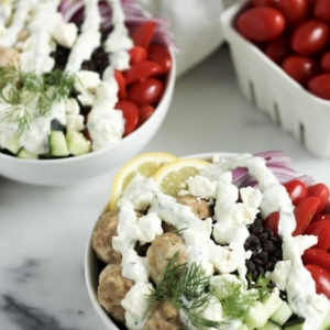 Greek Gyro Bowls with Turkey Meatballs