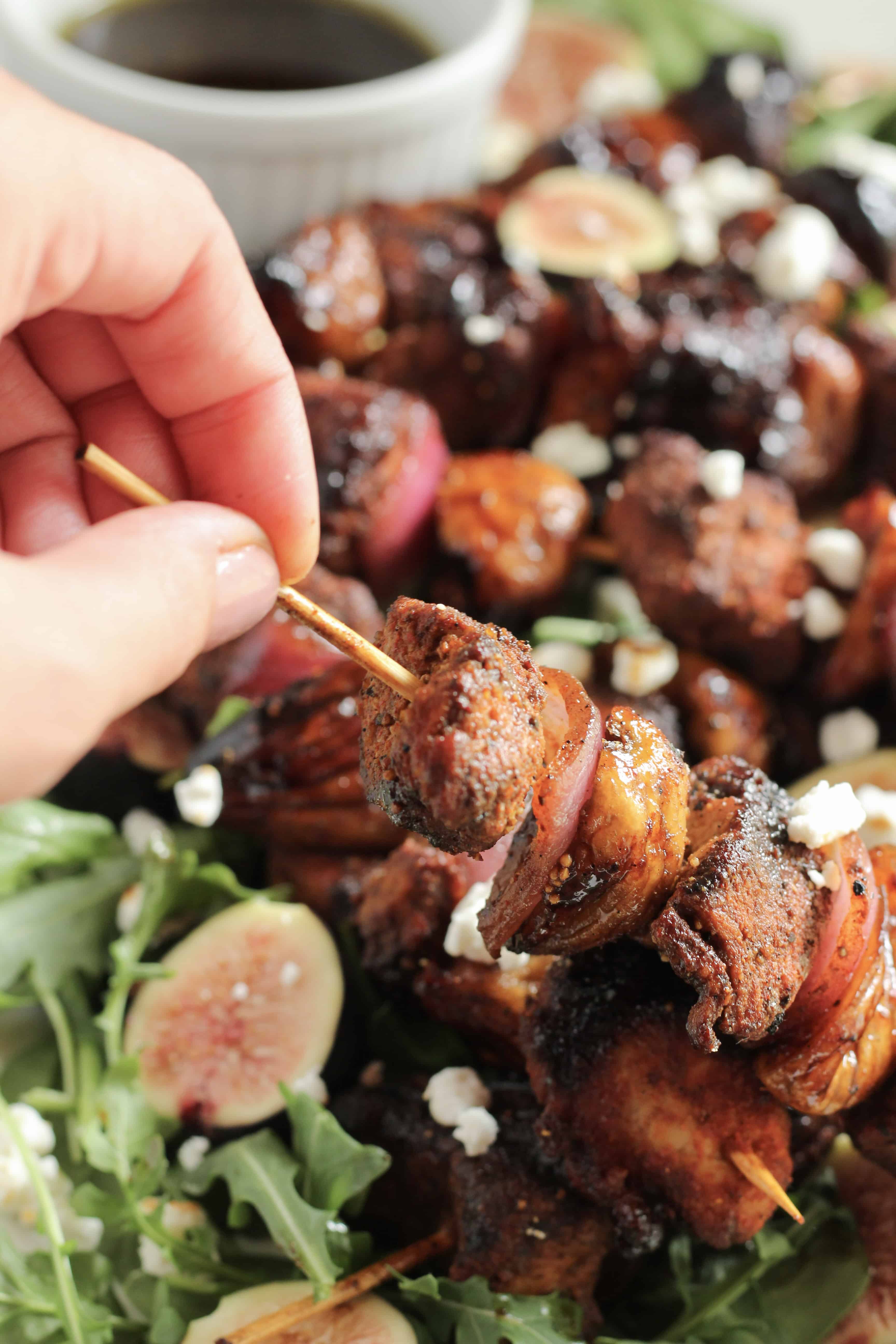 Glazed pork kebabs are a treat on the grill and surprisingly simple to make! Enjoy these Glazed Pork Tenderloin Kebabs with Figs this summer