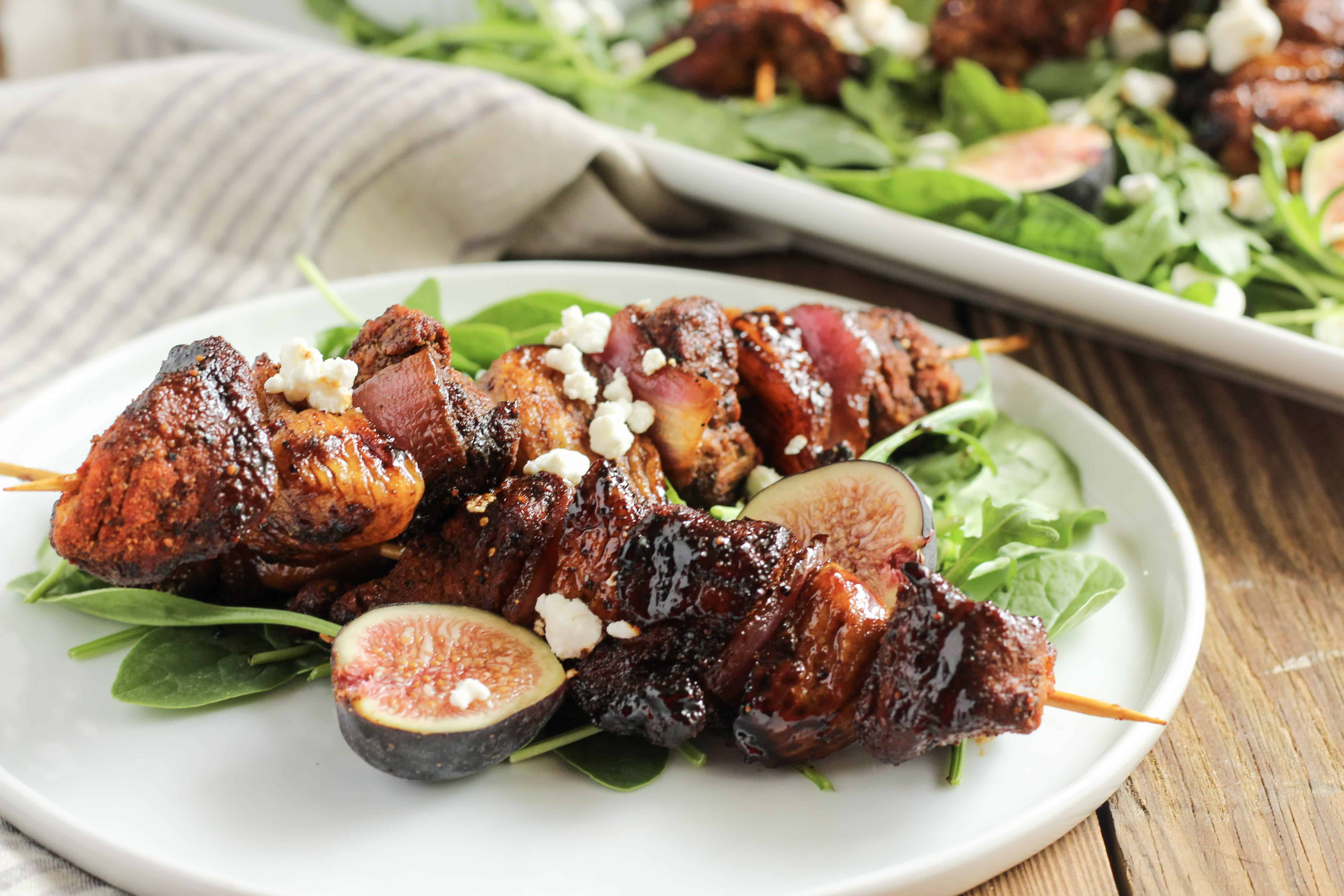 Glazed pork kebabs are a treat on the grill and surprisingly simple to make! Enjoy these Glazed Pork Tenderloin Kebabs with Figs this summer