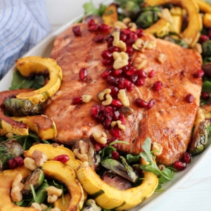 Pomegranate Glazed Salmon with Roasted Veggies