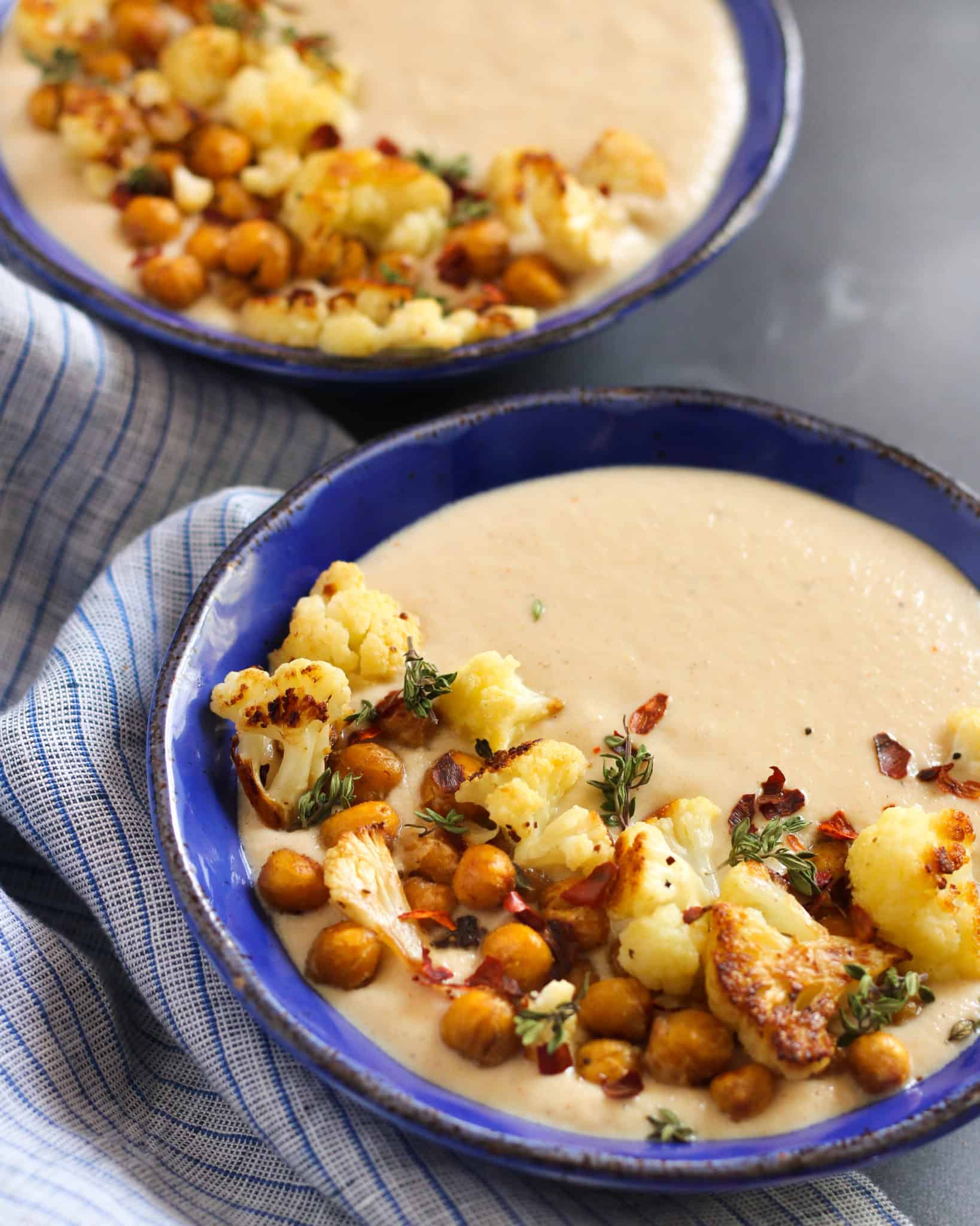 Roasted Cauliflower Soup with Crispy Chickpeas | Street Smart Nutrition