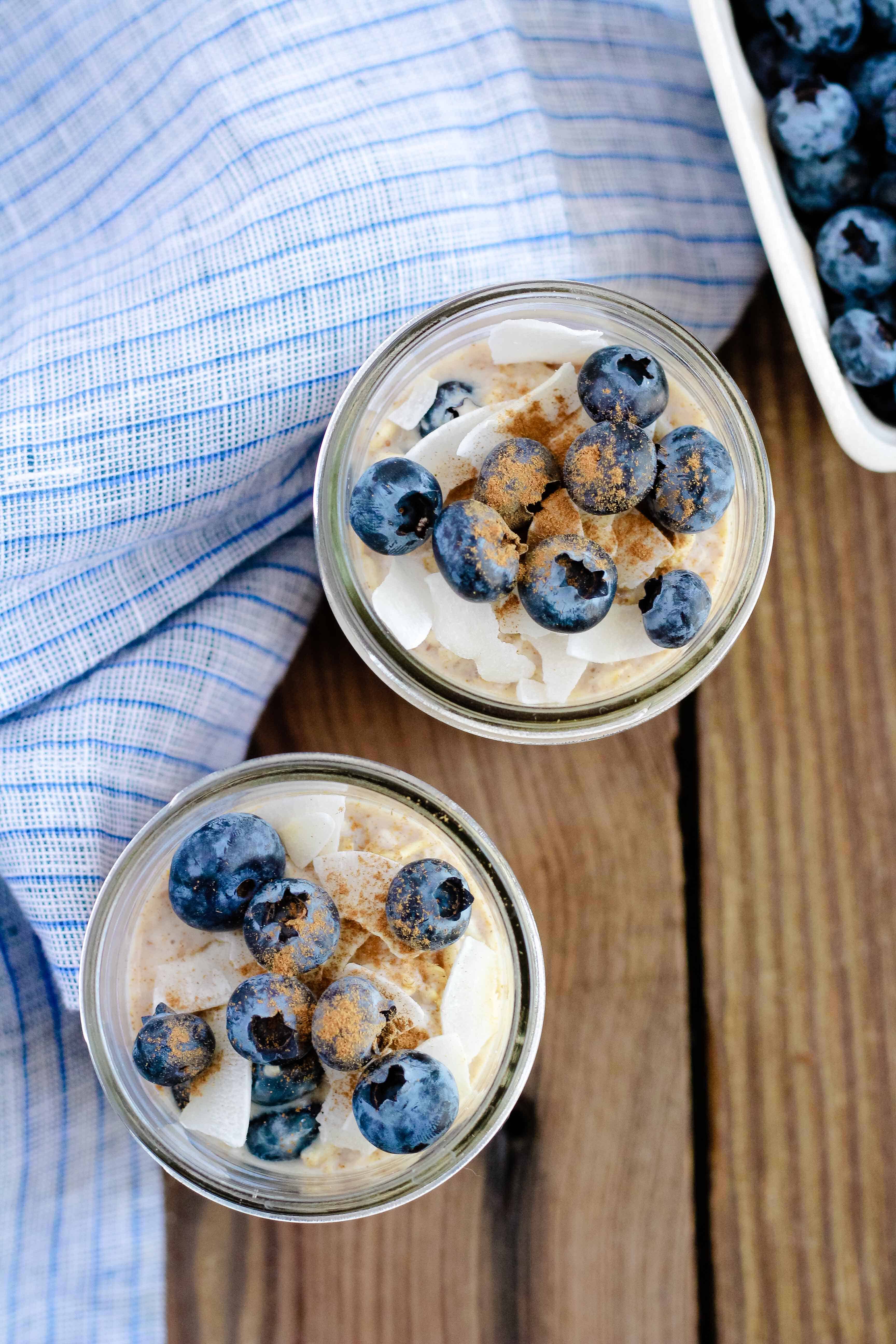 Blueberry Coconut Overnight Oats with kefir are an easy meal prep option for quick breakfasts using oats. Just chill overnight for a quick breakfast