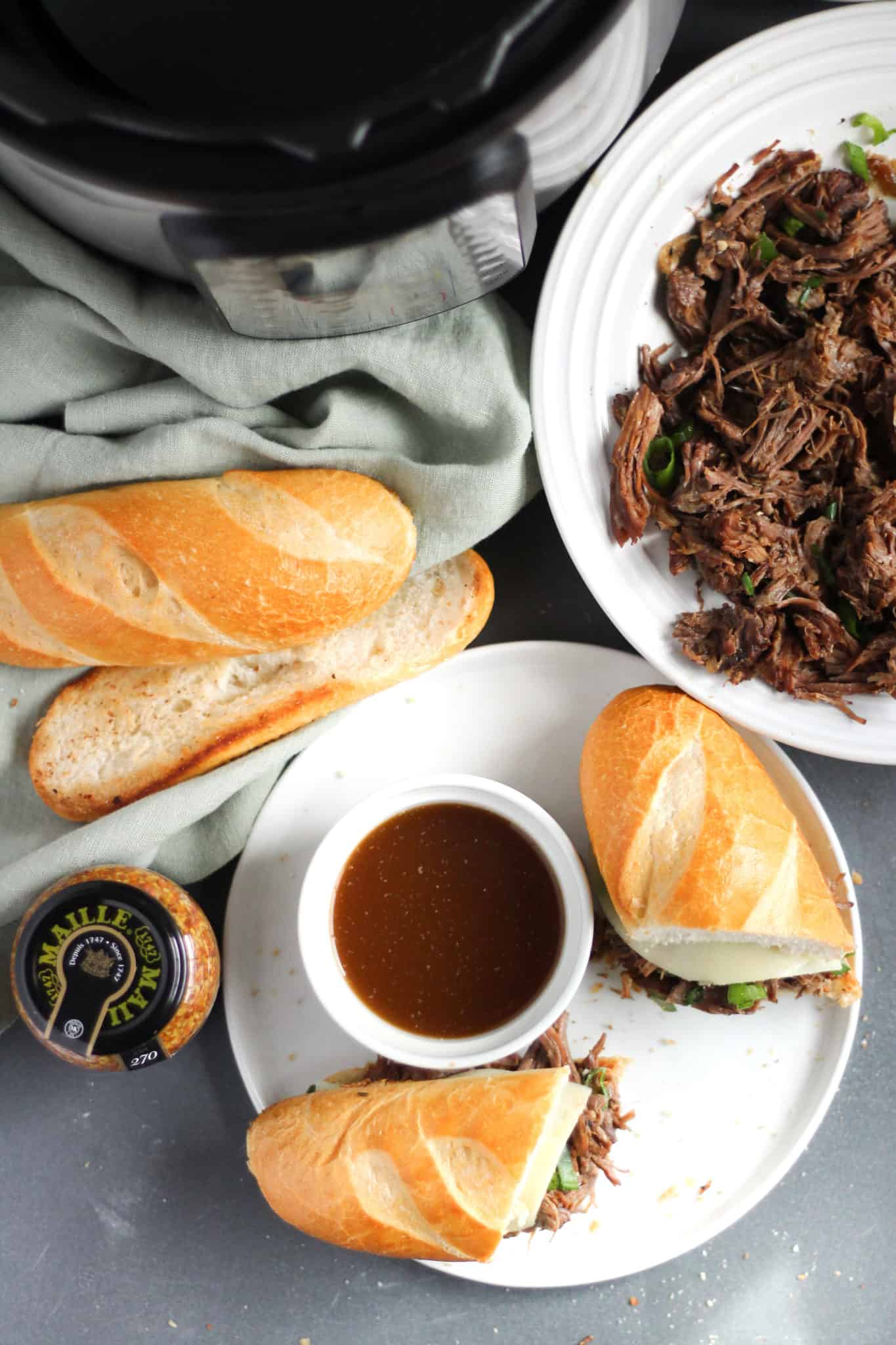 step by step Instant Pot French Dip Sandwich Tutorial and recipe