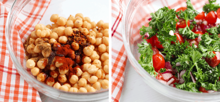 Roasted crispy chickpeas and zesty tomato-parsley salad