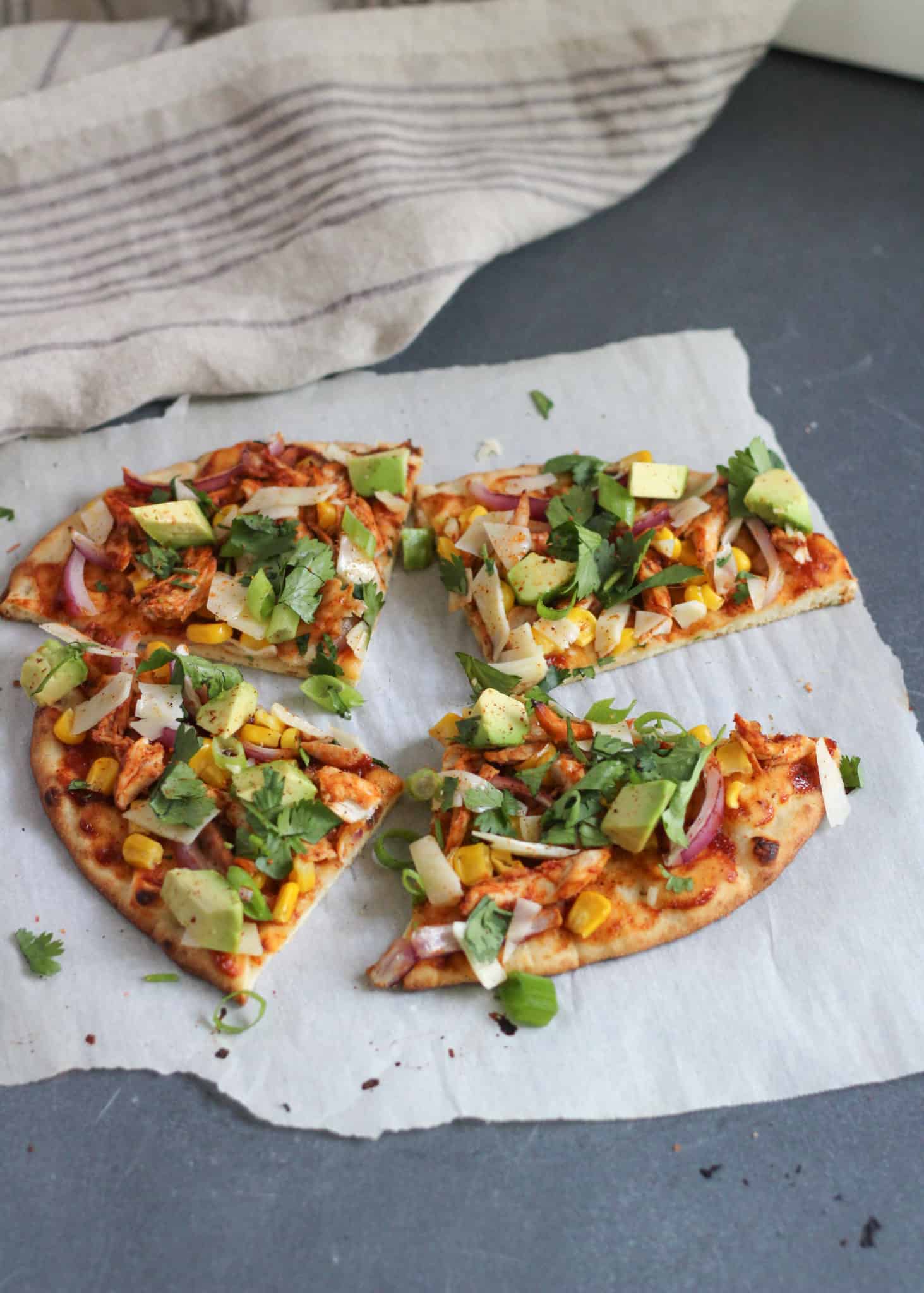 BBQ Chicken Flatbread | Learn what to do with a rotisserie chicken to use it all up and feed the whole family. Leftover rotisserie chicken is an easy, budget friendly meal idea