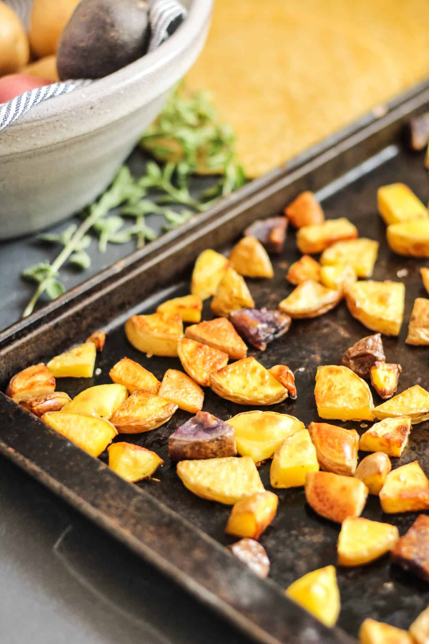 Roasted potatoes add important nutrients to this recipe for Chimichurri Potato Breakfast Tacos. Roast until the edges brown for a crispy crunch when you bite in!