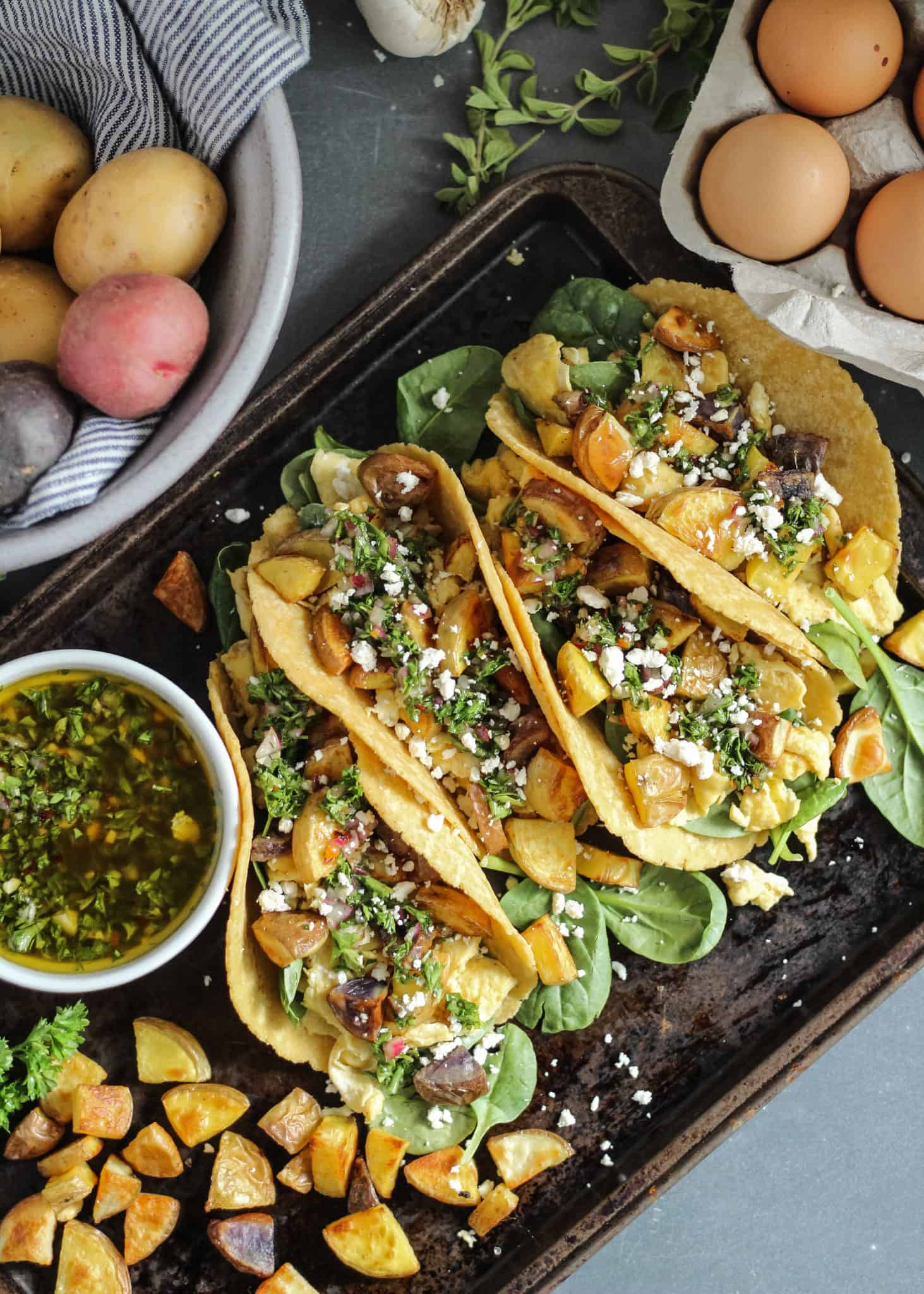 Chimichurri Potato Breakfast Tacos provide the balanced nutrition you need and the great taste you want 