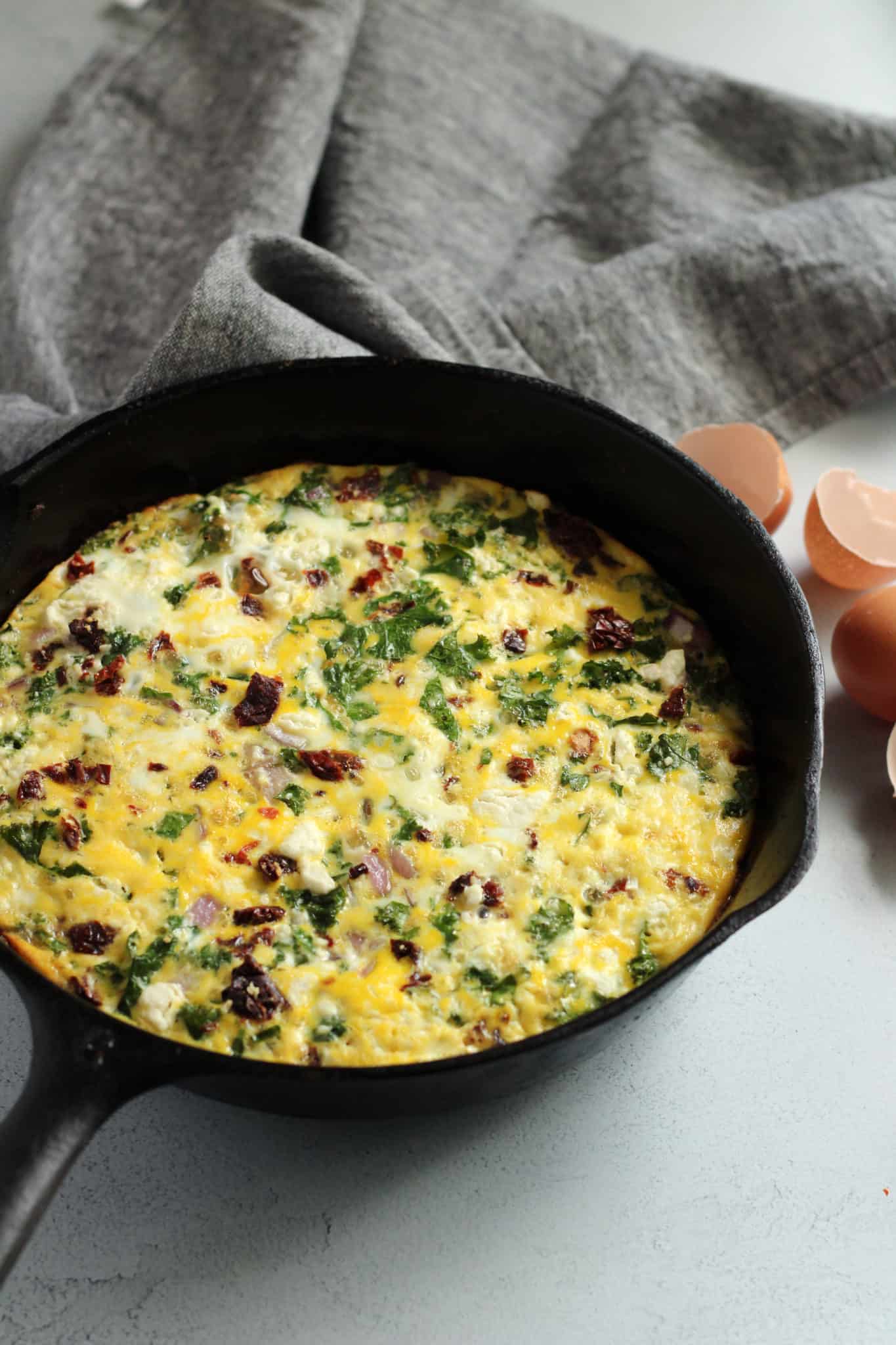 This Sun-Dried Tomato & Kale Frittata is a nutrition-packed breakfast that stores well as leftovers. Prep your breakfast for the week to start each day with fuel and flavor