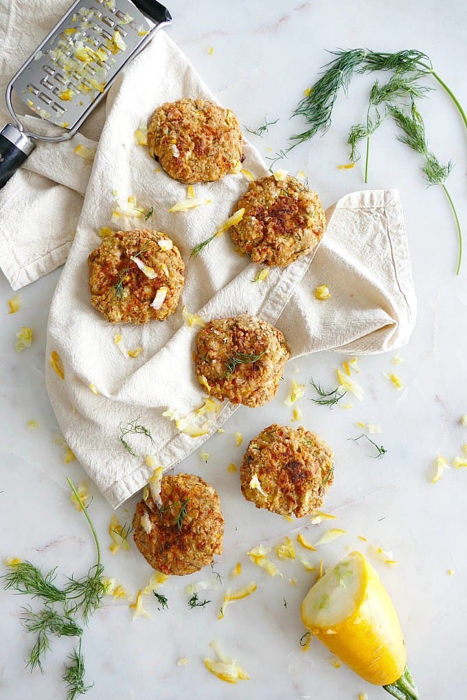 Find these Summer Squash and Dill Salmon Burgers and more in this recipe roundup for Seafood Nutrition Month on the Street Smart Nutrition Blog in partnership with Seafood Nutrition Partnership