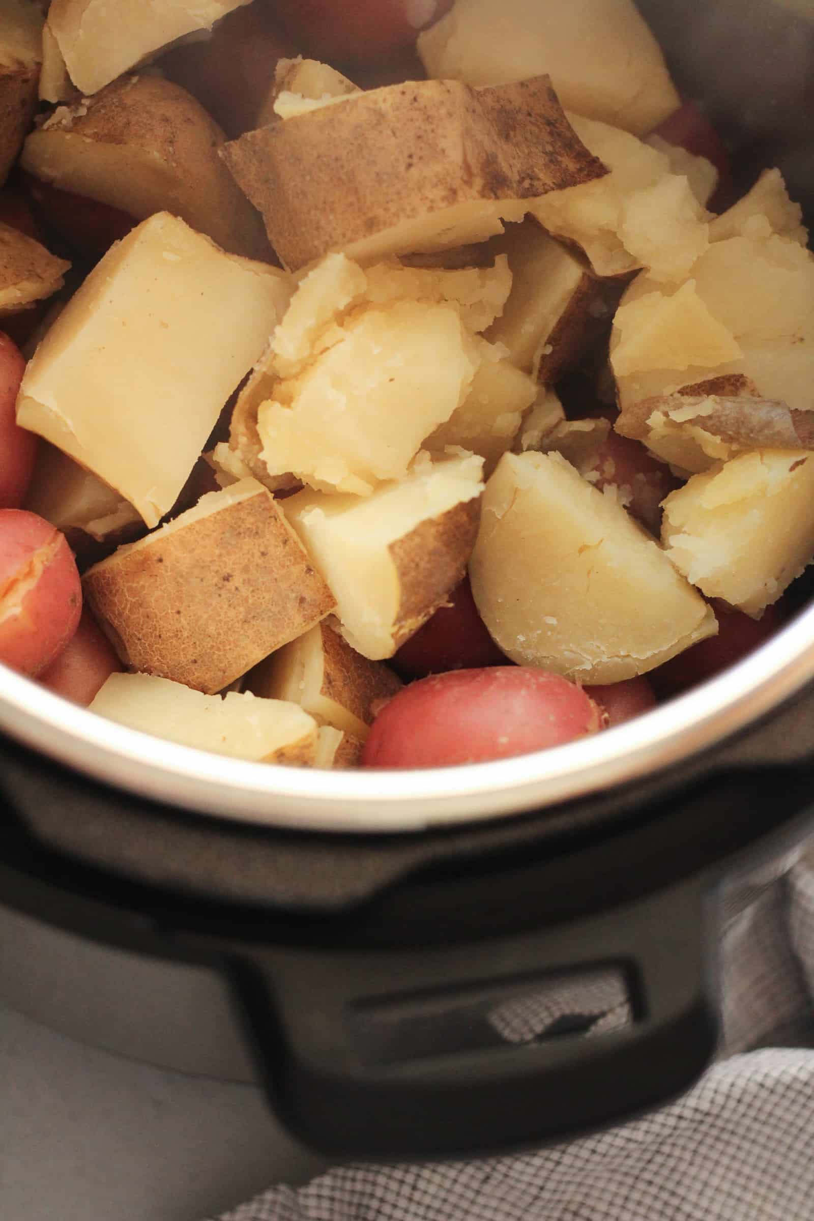 View of cooked potatoes with skins on