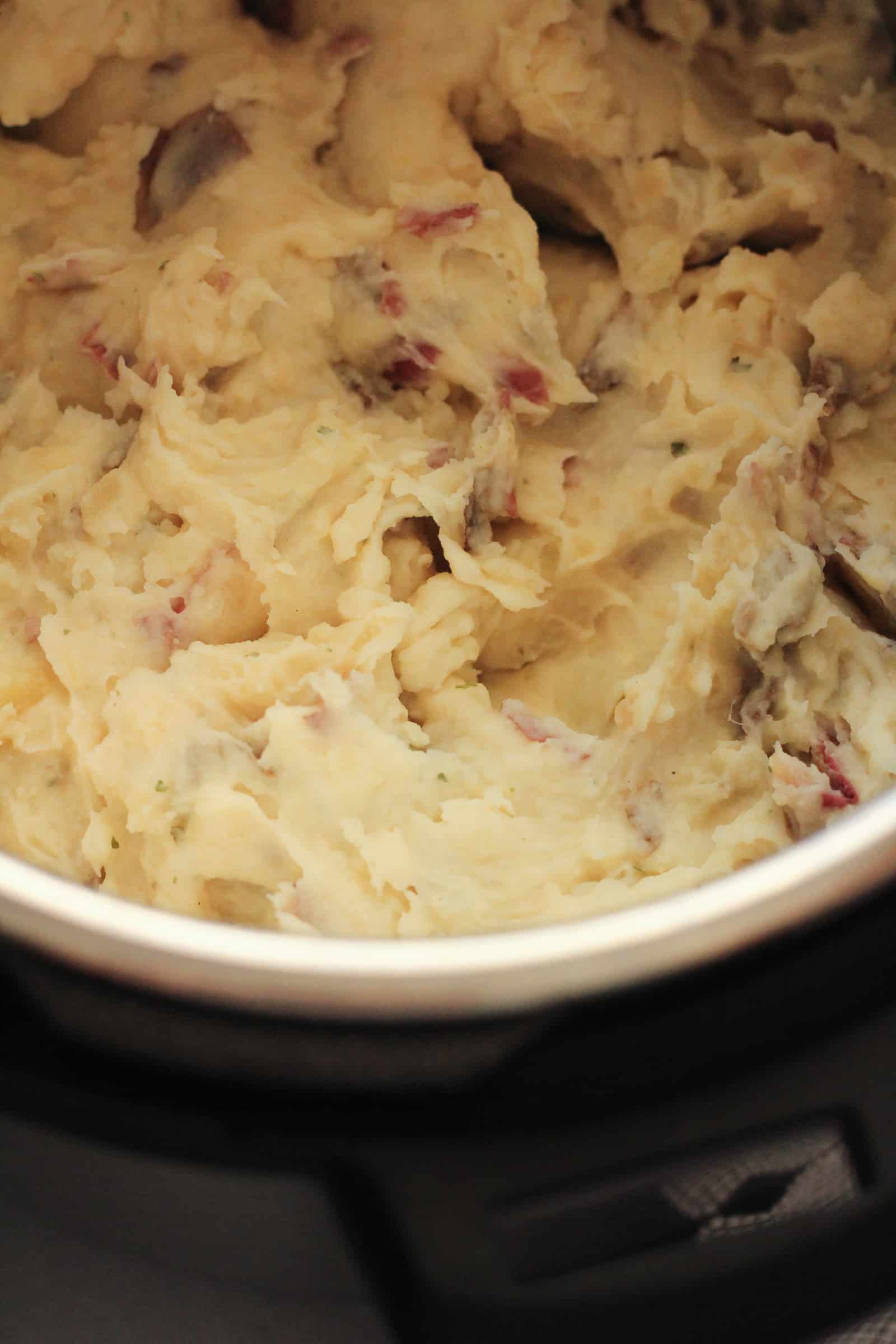 View of cooked truffle goat cheese mashed potatoes in the Instant Pot