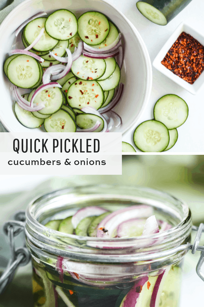 What do you make when you have too many cucumbers? Quick Pickled Cucumbers and Onions! Refrigerator pickles are beyond easy and add crunch to any recipe