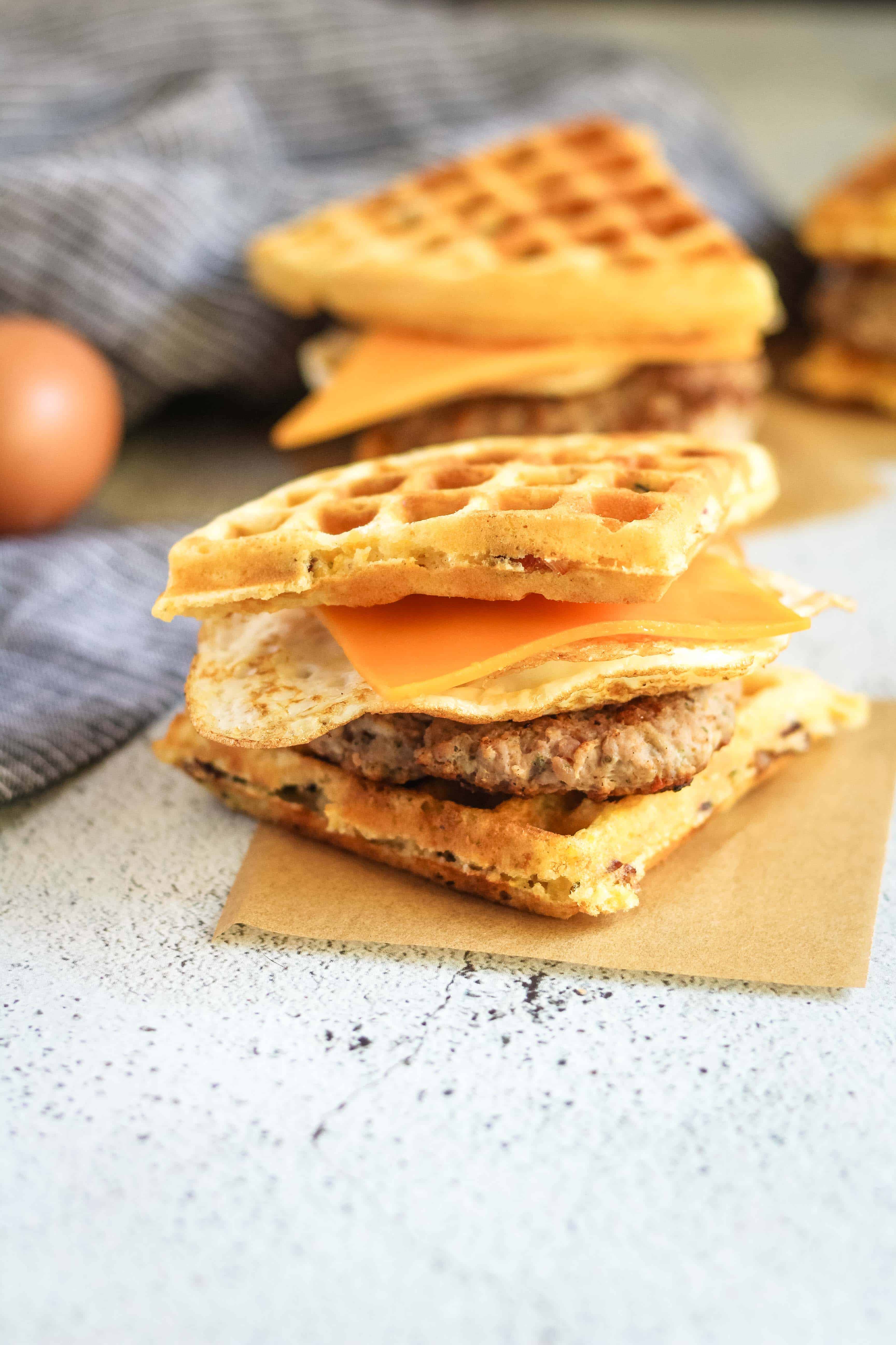 Wondering what to make with leftover waffles? These Sausage and Egg Waffle Sandwiches are the perfect breakfast sandwich for lazy weekend mornings