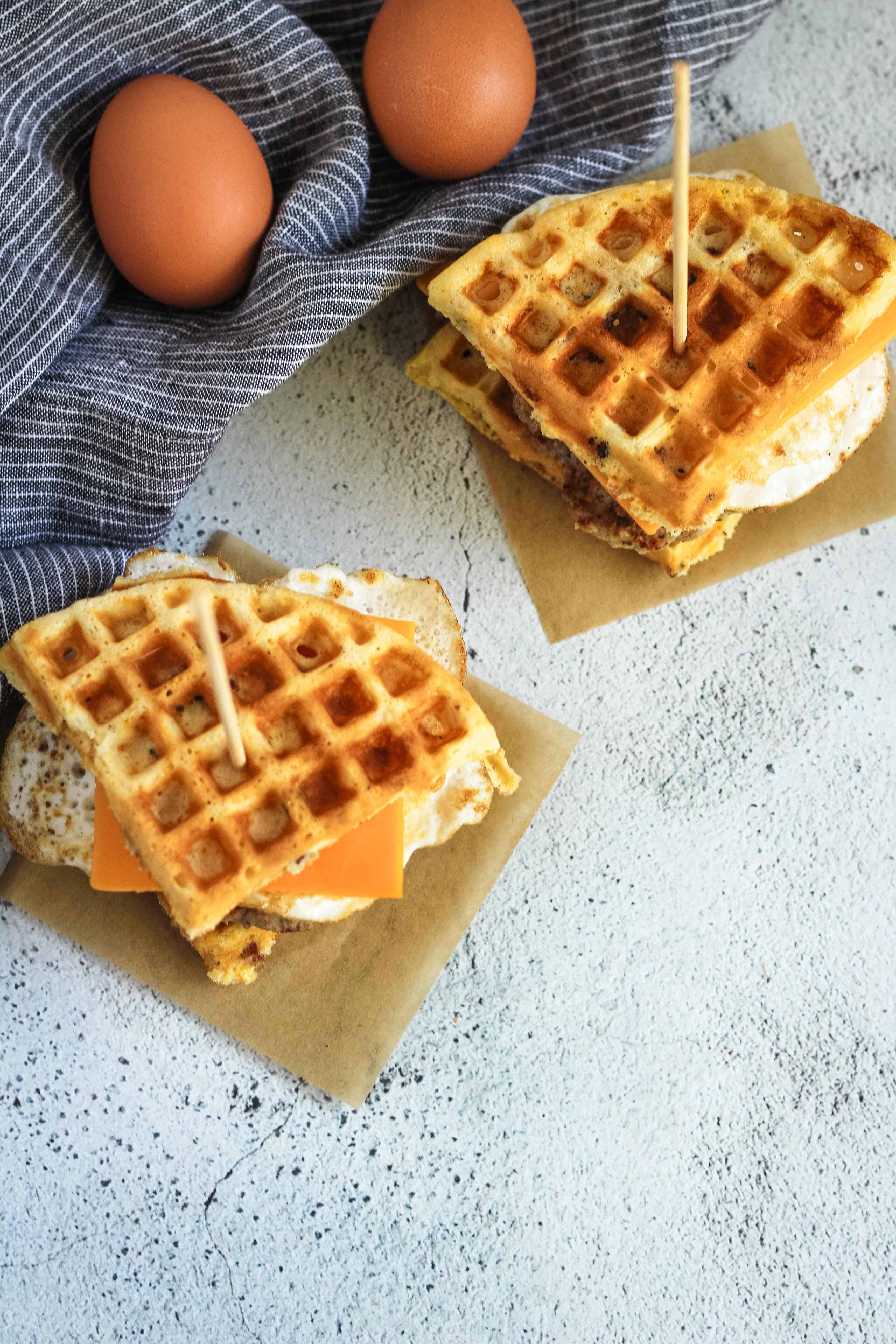 Wondering what to make with leftover waffles? These Sausage and Egg Waffle Sandwiches are the perfect breakfast sandwich for lazy weekend mornings