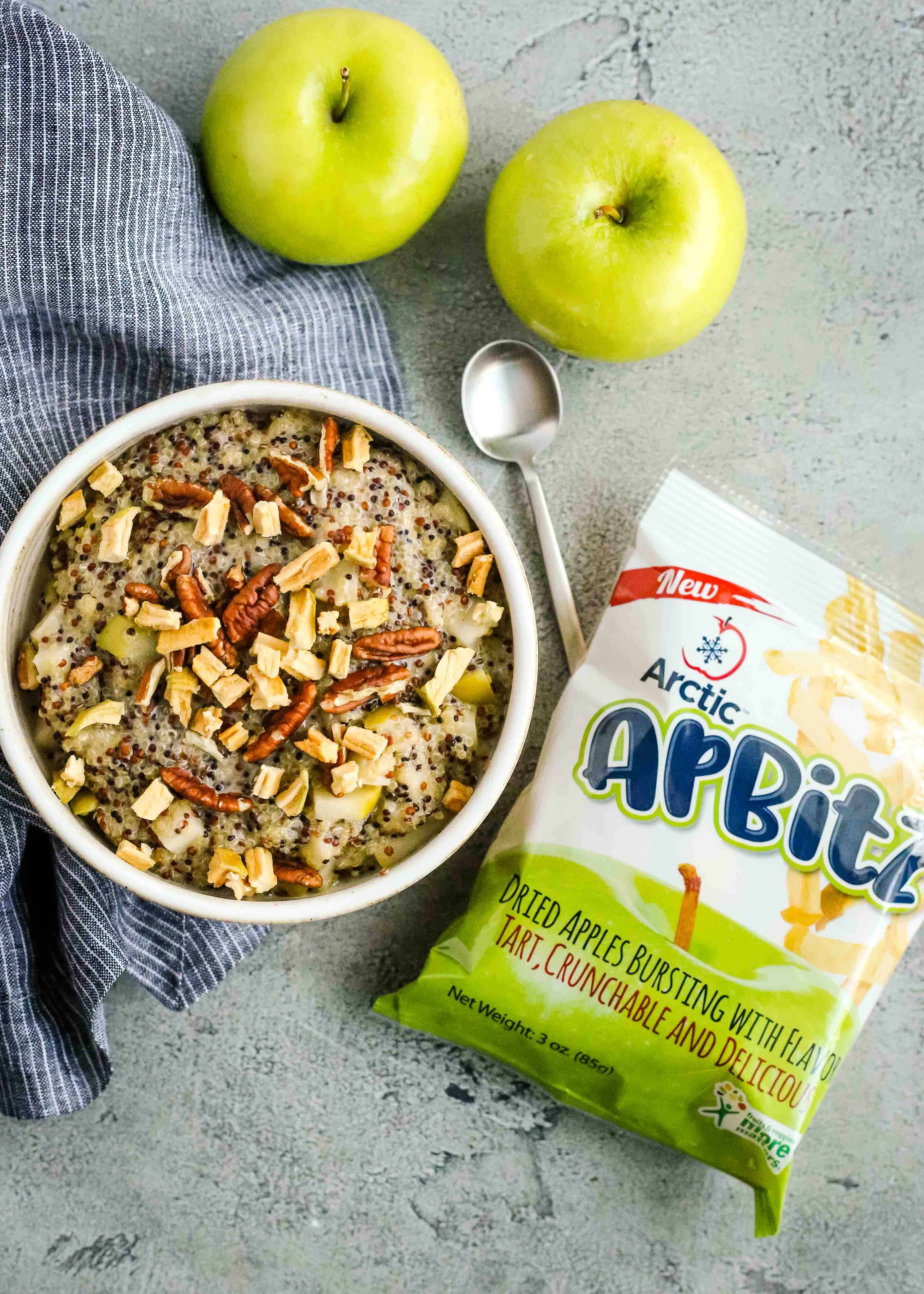 Change up your hot breakfast routine with this simple & filling recipe for cinnamon apple breakfast quinoa made with Arctic® Apple Grannies and ApBitz™