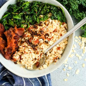 Savory Oats with Garlic Greens and Quaker Old Fashioned Oats