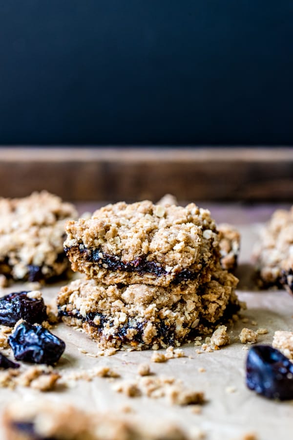 Stack of Easy California Prune Oatmeal Bars made with Prune Puree
