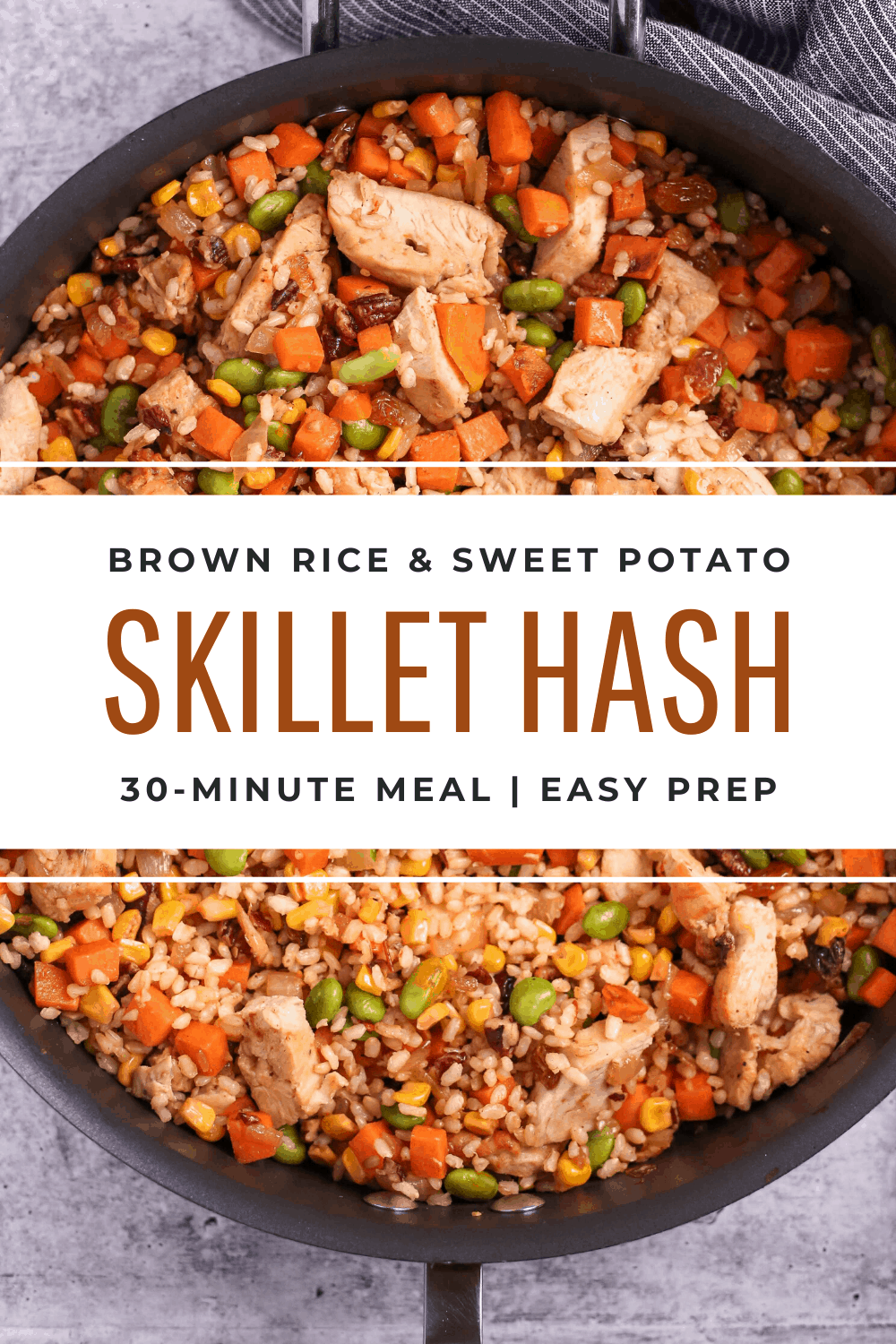 Pinterest Graphic for brown rice and sweet potato hash