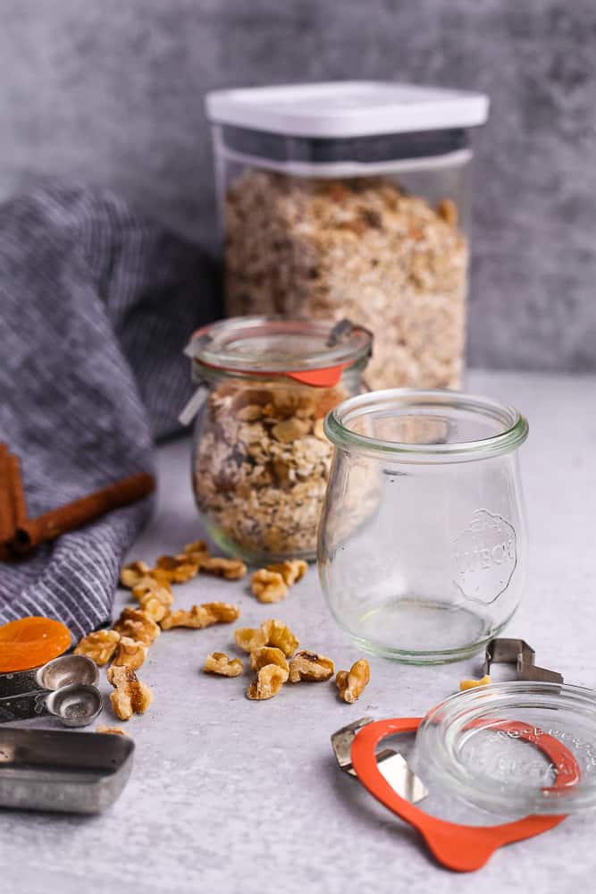 Glass and plastic storage containers for breakfast meal prep