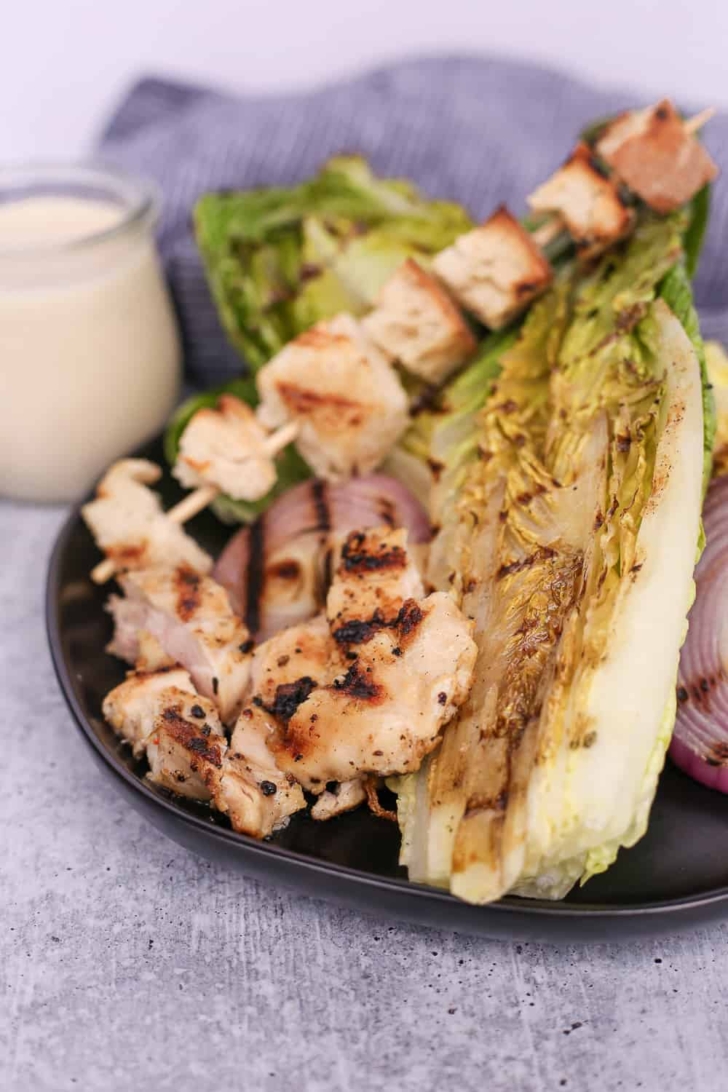 Grilled Romaine Caesar salad with chiicken