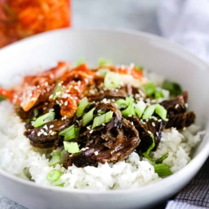 Recipe image for slow cooker Korean Beef and Rice Bowls