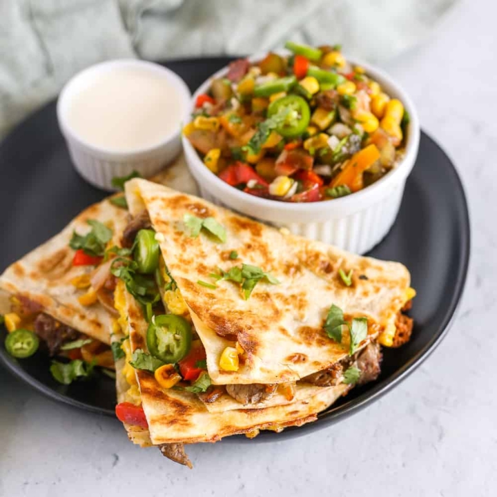 Breakfast Beef Quesadilla Recipe with Steak, Eggs, and Veggies