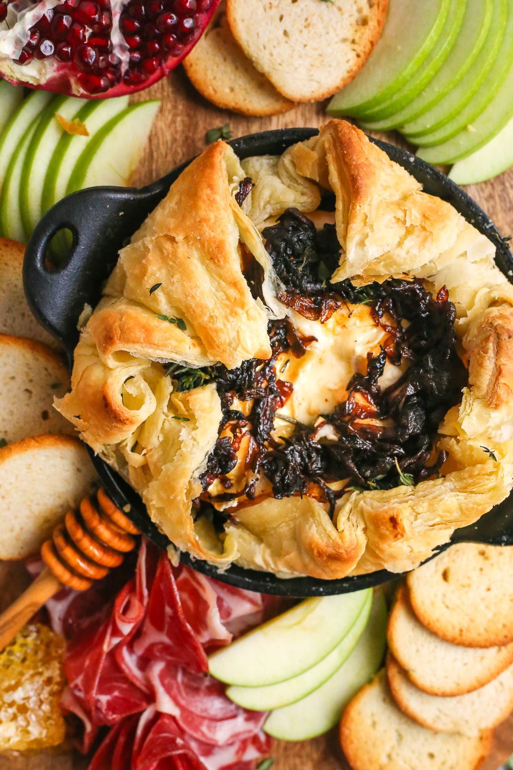 Baked Brie en Croûte with Honey, Dried Cherries, Rosemary & Pecans