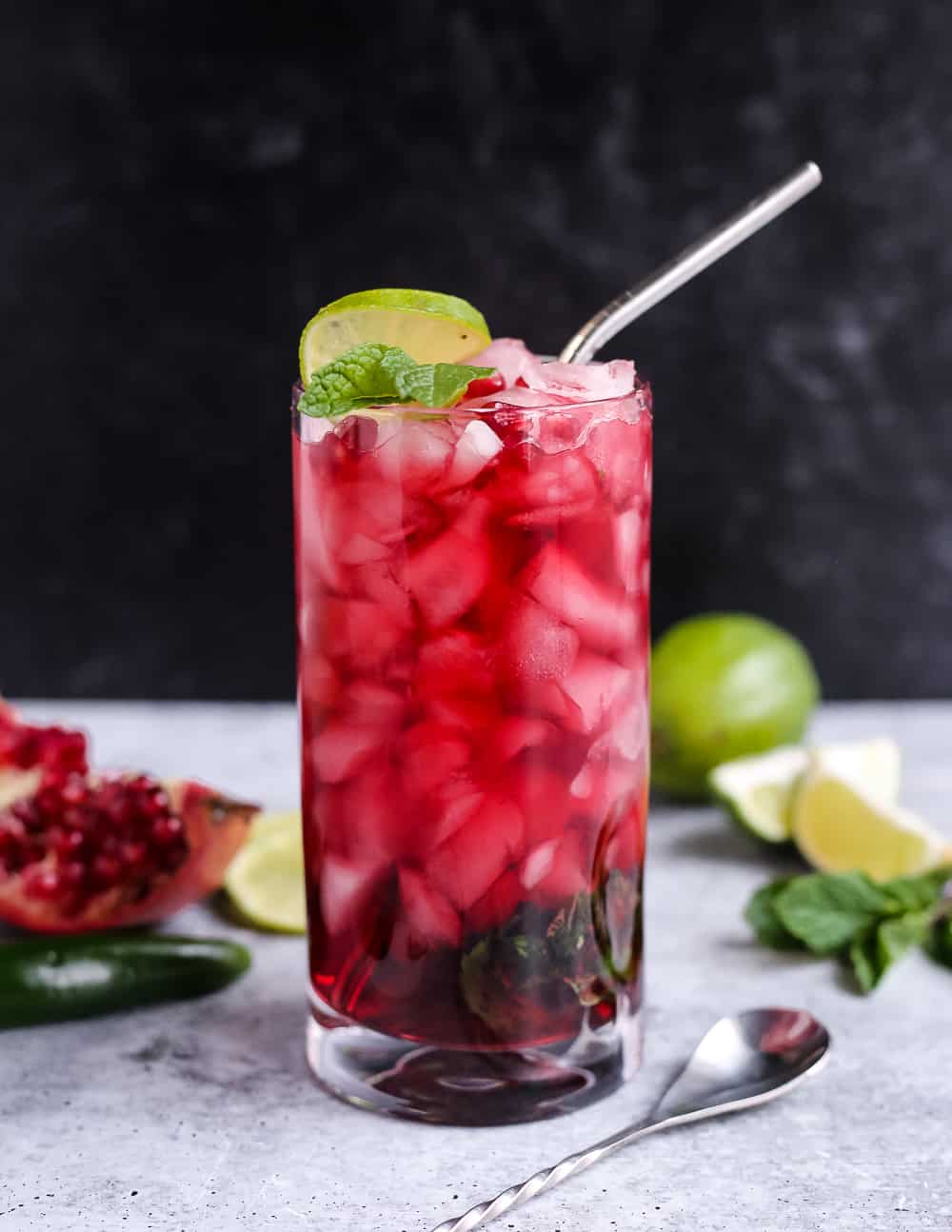 Spicy Pomegranate Mojito Mocktail (Non-Alcoholic Pomegranate Cocktail)