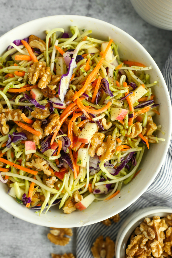 Broccoli Slaw Salad With Apples Walnuts Dairy Free Dressing